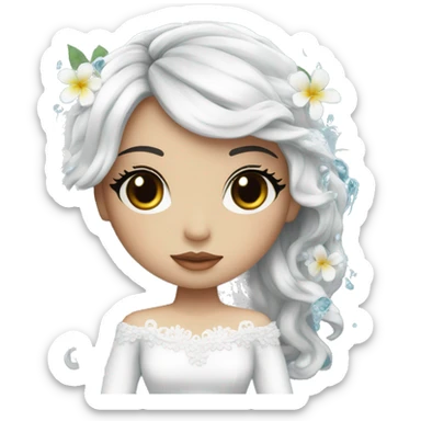 Pretty young Lady doll with black hair flowers in hair white dress surrounded by flowing water sticker