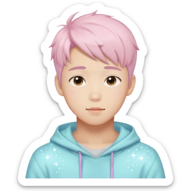 Gorgeous bright sparkly romantic Asian anime pastel guy with blushing face aesthetic trending style outside sticker