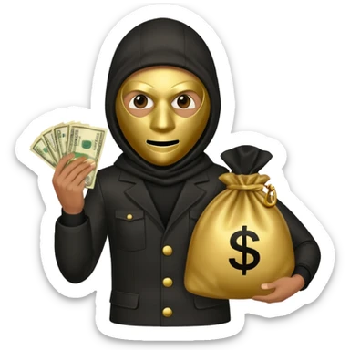 Robber emoji holding a 💰 wearing a mask that is made of robber suit without showing his hand the 💰 need to be in the left without is showing hands sticker