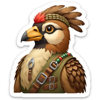 A bird bombadier, bandolier of grenades, side profile, forest critter sticker