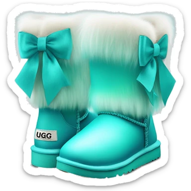 Realistic pair of tiffany blue to turquoise ombre fur Ugg boots with silk ribbon bows. sticker