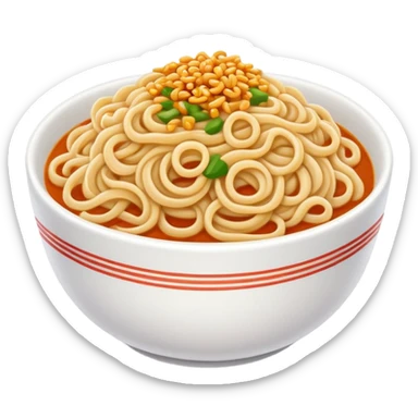 Wuhan hot dry noodles with sesame paste topping, simplified emoji style with bold outlines and bright colors, cartoon style unique breakfast noodles sticker