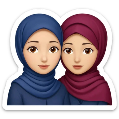 Two Turkish beautiful finish Konya girls brown eyes with hijab dark blue and burgundy and hugs  sticker