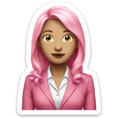 secretary-like WHITE skin women with loose long pink hair in pink suit sticker