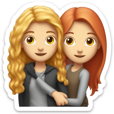 Long red hair girl hugging her tall blonde friend sticker