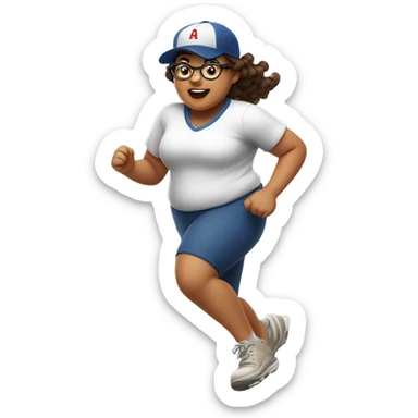 Fair chubby brown eyed girl with glasses in baseball cap running sticker