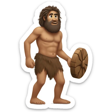 caveman with wooden wheels sticker