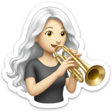 A white long hair woman playing the trumpet sticker