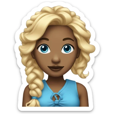 american black girl, with blue eyes and tied up blonde hair, waving sticker