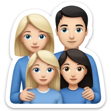 Blond woman with blue eyes on left. And a Man with black hair and grey eyecolor in the middle. And a blank woman with brown hair and grey eyes on the right. Holding each other  sticker