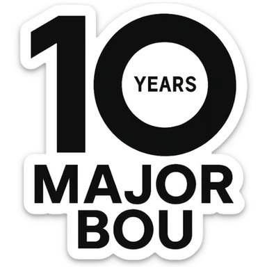 Minimalist 10th anniversary logo for Major Bou with a sleek black and white design sticker