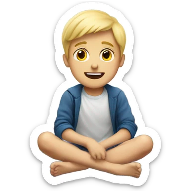 blonde boy on bed portrait looking intrigued and excited  sticker