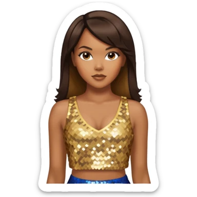 LeToya Luckett with long dark brown hair, gold sequin crop top  sticker
