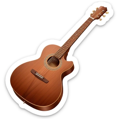 Cinematic Realistic Guitar, smooth mahogany body with deep wood grain, metal strings catching soft reflections, intricate tuning pegs gleaming subtly, warm light accentuating the contours, glowing with the warmth of music and craftsmanship. sticker