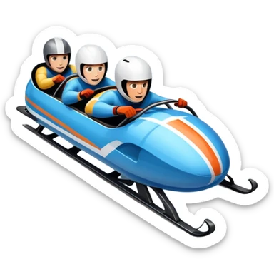 An icon featuring a sleek bobsled with athletes racing down an icy track at high speed, helmets on and bodies aligned for aerodynamics. Surrounded by icy curves, snowbanks, and a wintry mountain backdrop. Transparent background captures the thrill and precision of bobsleigh. sticker