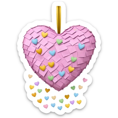 The heart is a pinata with confetti in soft pink, beige and yellow pastel light sticker