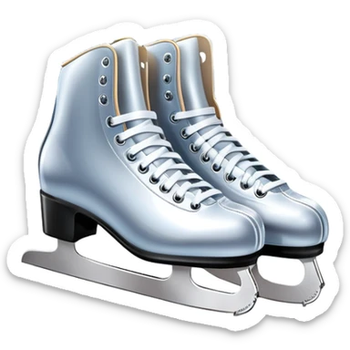 An icon featuring a pair of elegant figure skates standing on the smooth ice of a rink, with sparkling ice beneath them. The background shows a grand ice arena with bright lights and empty stands, highlighting the beauty and grace of figure skating. Transparent background. sticker