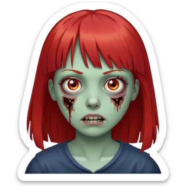 Uma zumbi garota com cabelo vermelho liso e franja reta sticker