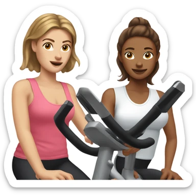 Two white skinned brown hair ladies at spin class sticker