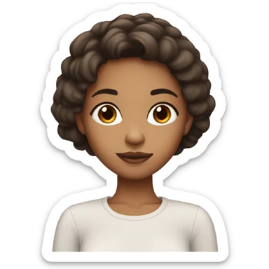 Light skin girl with dark brown hair doing a facial sticker