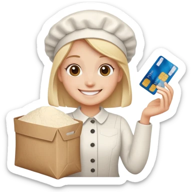 Happy face with a credit card and a pile of flour sticker