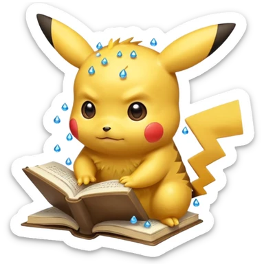 pikachu studying looking into book sweating sticker
