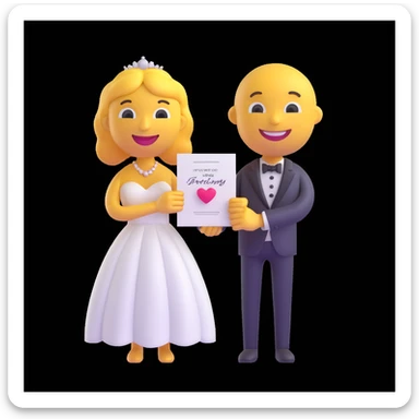 apple-style 3D emoji character holding a wedding invitation with both hands, cute and minimal, soft shadows, white background, high-resolution, emoji face smiling gently, pastel color palette sticker