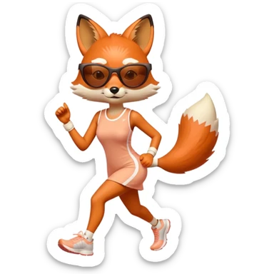 serious anthropomorphised female fox in stylish dress with sunglasses jogging upright sticker