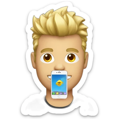 man with blonde faux hawk holding iphone sticker