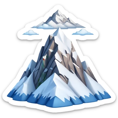 iOS-style 3D emoji: a tall mountain peak with snowy summit, steep slopes, and soft atmospheric shading, viewed from a low angle to emphasize height sticker