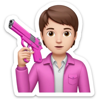 White boy brown hair hand pink nails holding pink gun sticker