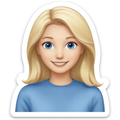hyper realistic glamourous pale woman, Long blonde balayage hair, smiling, beige sweater & blue eyes sticker