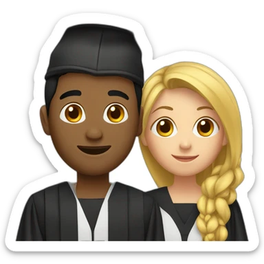 a graduating student in graduation gown consisting of one woman and one man sticker