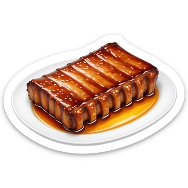 Honey Glazed BBQ Ribs Cinematic Realistic Honey Glazed BBQ Ribs Dish Emoji, depicted as a small portion of tender, honey-glazed ribs with a sticky, smoky finish, rendered with rich textures and warm, dynamic lighting. sticker