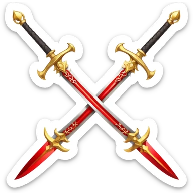 Golden fiery royal two crossed swrods with red gem and golden blade sticker