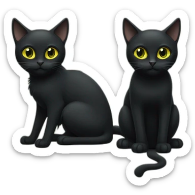 one black cat with green eyes next to an other with yellow eyes. sticker