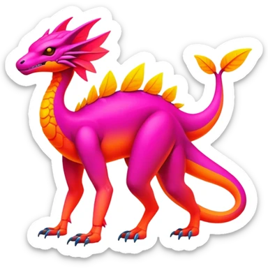Exotic futuristic lush warm-colored neon Fakémon-creature (full body) sticker