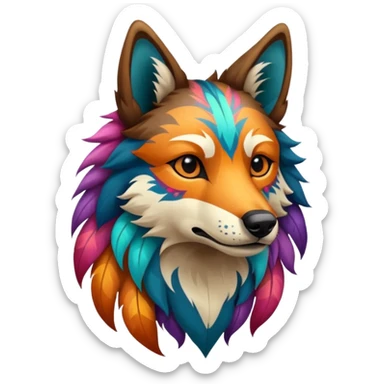 Shamanic Tribal Colorful Patterned Marked Wild Feral Natural Realistic Canine  sticker