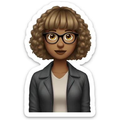 a girl with layerd cury hair and straight blended wispy bangs with glasses  sticker