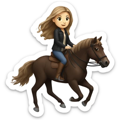 Girl with light brown hair riding a dark brown horse with dark brown hair  sticker