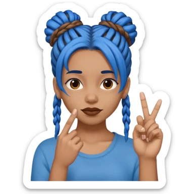 brown girl with blue dreads in a bun and middle finger sticker