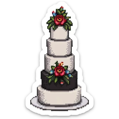 Whole wedding cake with multiple tiers and decorations sticker