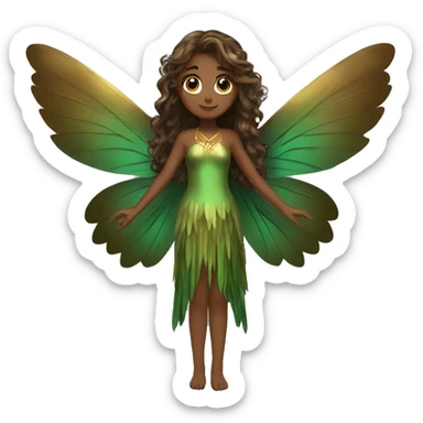 big wings, Beautiful, fairy, gold, brown, dark green, green, long hair sticker