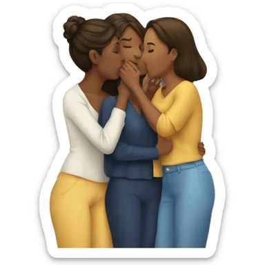 two women kissing and a third women in the middle facing forward sticker