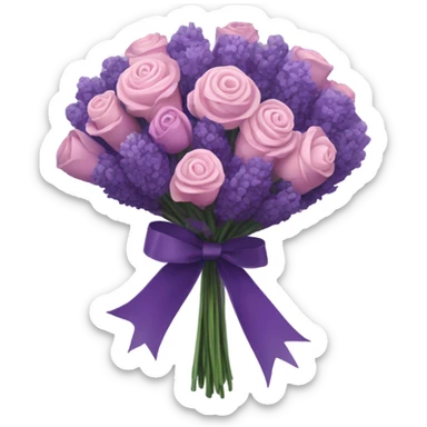 a beautiful aesthetic bouquet of dark purple and light pink lavender tied with a silk purple ribbon sticker