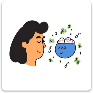 Sedative effect illustration: half-awake (orange) and half-asleep (blue) face profile with green sedative molecules slowing down red brain activity waves. Hand-drawn sleep icons (ZZZ) increasing in size as consciousness fades. Simple and clean sleep medicine concept. sticker