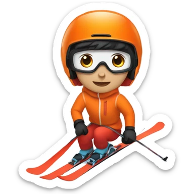 black haired male boy Skier with orange helmet and red jacket sticker