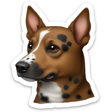 brown cattle dog with a thin white nose stripe and black dots with black dots on brown fur  sticker