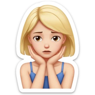 girl grabbing her neck with her hands and arms across with sad ish face  sticker