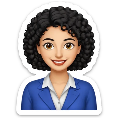 30 year old iranian woman very short curly black hair, big brown eyes, tanned skin, big smile, white teeth, pretty, stylish sticker